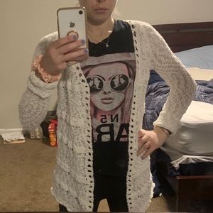 White knit cardigan sweater